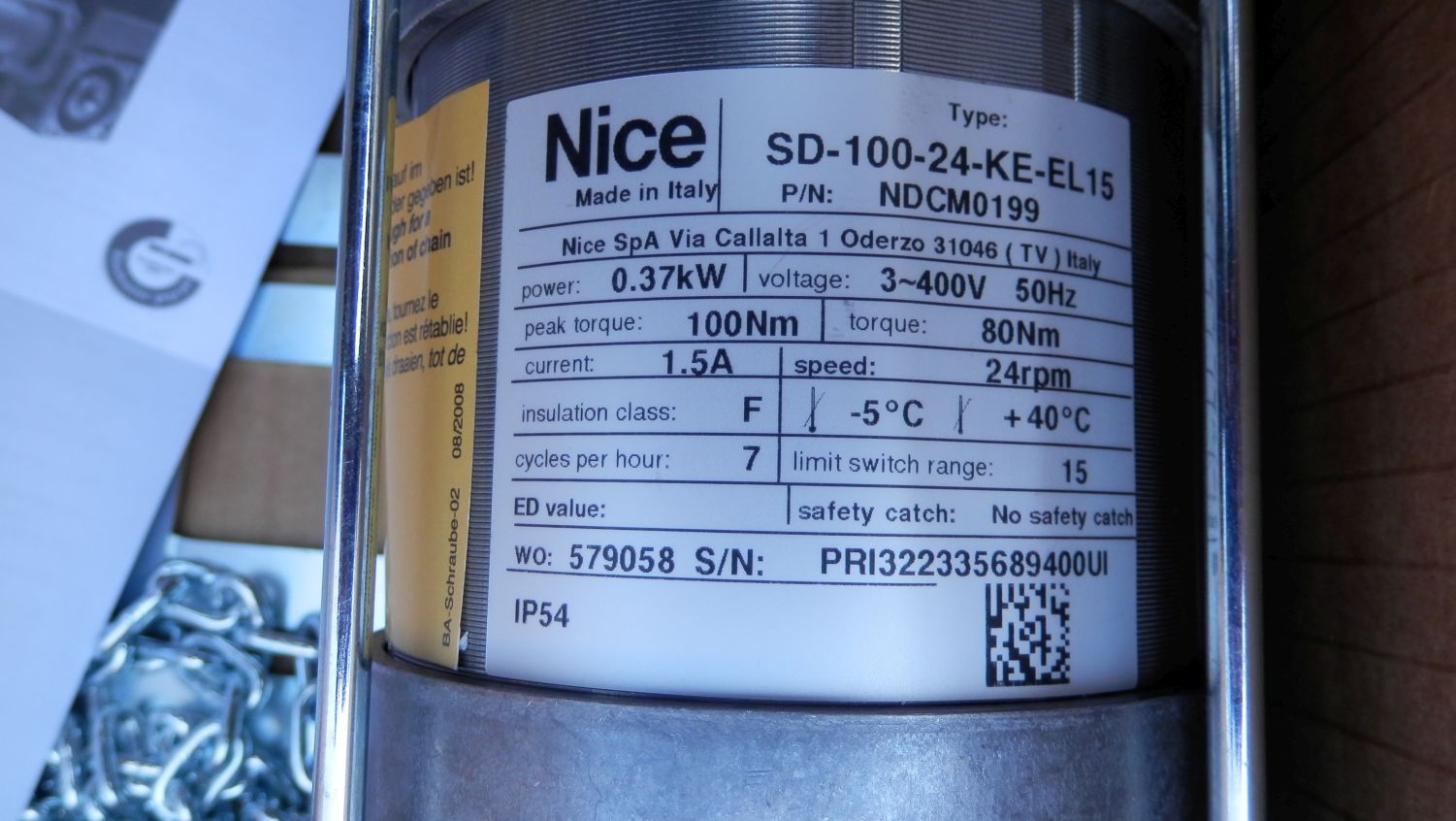 NICE SD 100-24-KE-El15 napęd bramy przemysłowej Z100 NICE SD 100-24-KE-El15 napęd bramy przemysłowej Z100